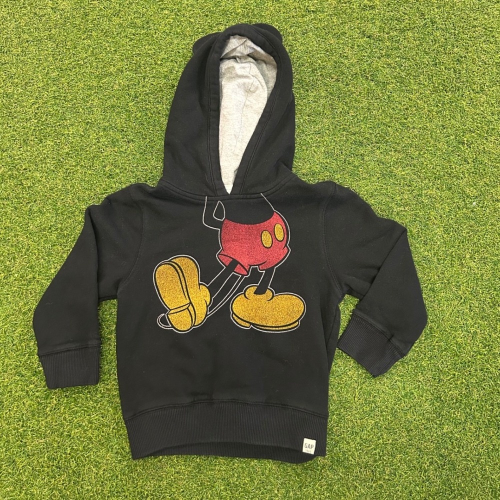 Gap Kids Disney Mickey Mouse Glitter Graphic Hoodie Black Youth Size S